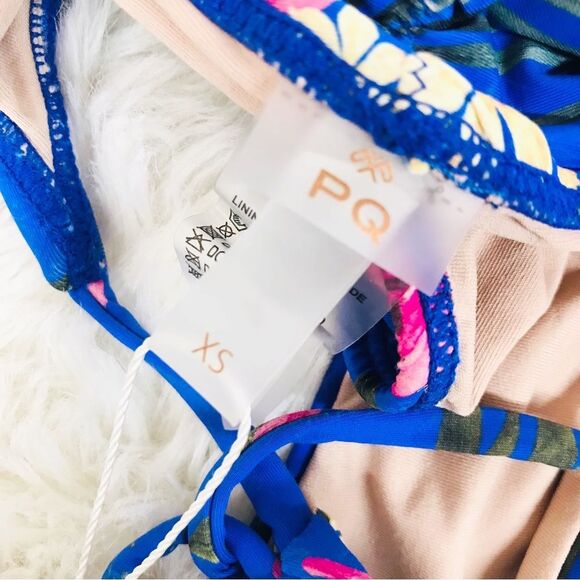 PILYQ Anthropologie Blue Floral Side Tie‎ Triangle String Bikini Bottom XS New - Picture 8 of 10